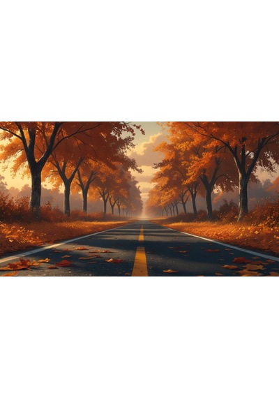 Doğa Ve Manzara Yatay Sonbahar Ağaçlarının Arasında Ufka Doğru Uzanan Yalnız Yol 02 Çerçevesiz 90x60cm Pvc Tablo