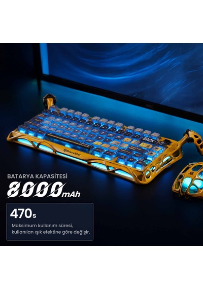 Gravastar Mercury K1 Pro Kablosuz Rgb Işıklı Mekanik Gaming İngilizce Q Klavye Ve M1 Pro Kablosuz Op Optik