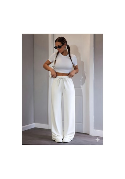 Stil X Kadın Baggy Model Eşofman Altı / 3 İplik Şardonlu Beyaz