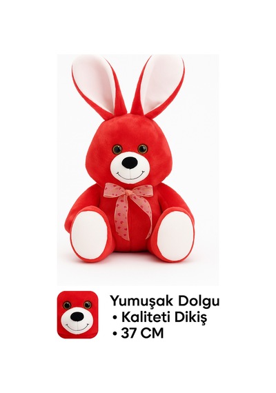 Kırmızı Tavşan Peluş 37 Cm Yumuşak Oyuncak, Hediye Peluş Tavşan, Çocuk Odası Dekor Peluş Diğer