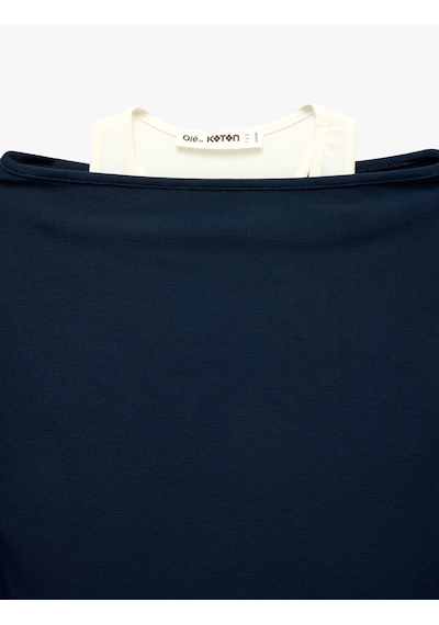 Koton Slim Fit Asimetrik Yaka Katmanlı Uzun Kollu Tişört Lacivert 7wal10328ık