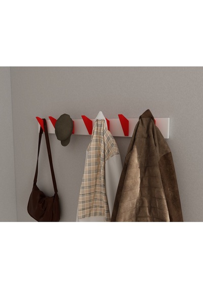 Hepsi3boyutlu Modern Duvar & Kapı Kanca Askılık - 7 Adet Kırmızı Kanca Askılık - Model No : 5 Kırmızı