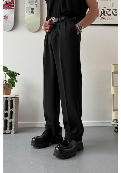 Flaw Atelier Old Money Extra Rahat Baggy Fit Kumaş Pantolon Siyah Siyah