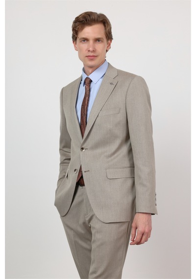 İmza Bej Mono Yaka 6 Drop Comfort Fit Tam Astar Esnek Takım Elbise 1001260167 Koyu Bej