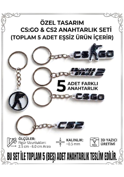 Cs:go & Cs2 Anahtarlık Seti & Çanta Süsü Toplam 5 Adet Eşsiz Ürün İçerir Beyaz - Siyah
