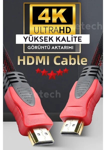 Vetech Hdmı Kablo 1.5 Metre Örgü Sargılı Dayanıklı Full Hd Televizyon / Monitör / Tv Hdmi Kablosu 1,5 Metre