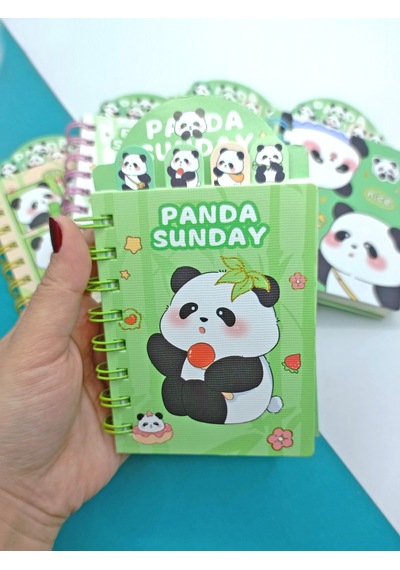 Sevimli Panda Ayraçlı Mini Not Defteri 9x14,5 Cm - Şirin Panda Yeşil