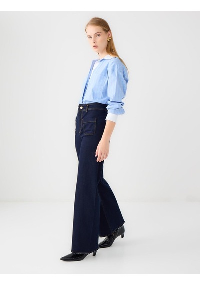 Jimmy Key Lacivert Bol Paça Yüksek Bel Denim Pantolon 5ww185020494