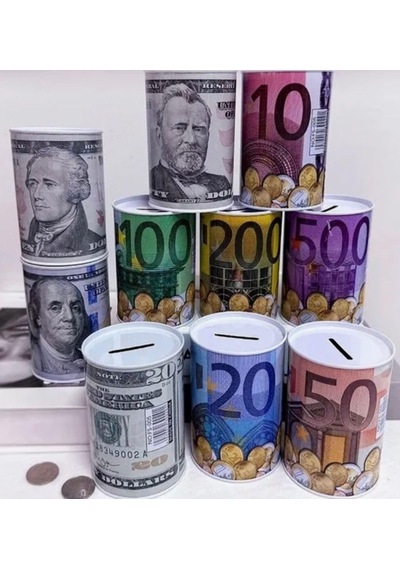 Euro Dolar Desenli Metal Kumbara Silindir Tasarruf Para Kutusu 1 Adet