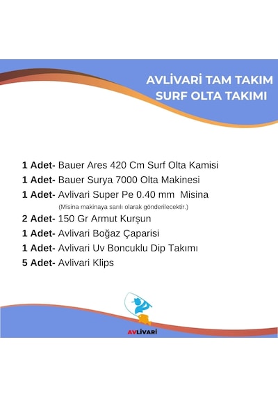 Bauer Ares 420 Cm 100-200 Gr Surf Olta Kamışı + Bauer Surya 7000 Olta Makinesi Tam Set Kıyıdan Uzak Atış Profesyonel Olta Takımı-10277