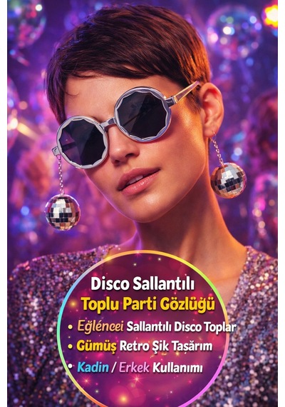 Gümüş Disco Toplu Parti Gözlüğü Yetişkin Kostüm Aksesuarı Retro Festival Yılbaşı Kadın Erkek Eğlence