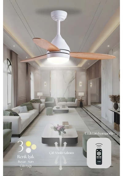 Hoogar Süper Sessiz 3 Renk Uzaktan Kumandalı Dimmer Ayarlı Özel Bambu 95 CM Kanatlı Tavan Vantilatörü BL Isınmaz Motor