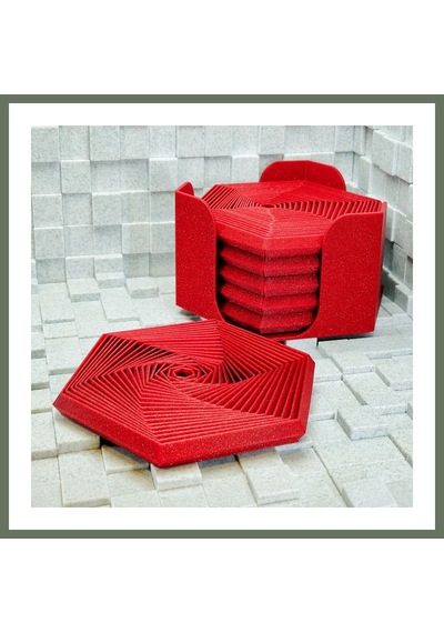 Bezos 3d Baskı Super Fidget Coaster Seti - Altıgen Desenli Bardak Altlığı Ve Tutucu-kırmızı Bezos1