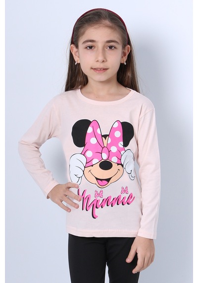 Hçm Kız Çocuk Uzun Kollu Tshirt 4 Mevsim Baskılı Bisiklet Yaka C43 Yavruağzı