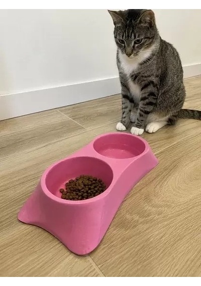 Hubrendy Sh İkili Model Beton Kedi Köpek Mama Ve Su Kabı 24cm 12cm 5cm - Pembe