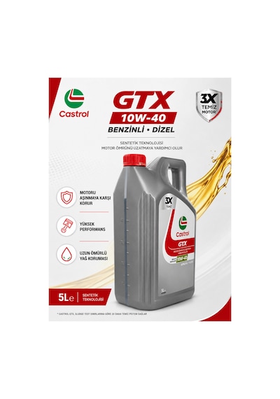 Castrol Gtx 10W-40  Sentetik Teknolojili Benzinli Dizel Motor Yağı