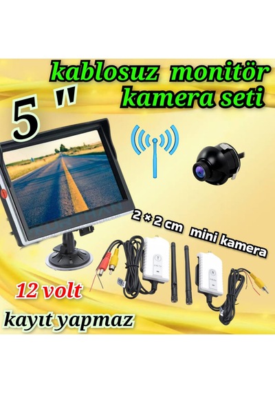 5 İnç Ekran Kablosuz 19 Mm. Mini Kamera 12 Volt Kayıt Yapmaz