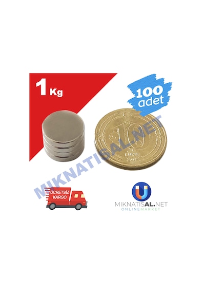 10X2Mm Silindir (Disk) Güçlü Neodyum Mıknatıs 100 Adet
