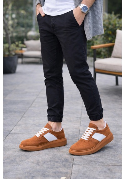 Mevese Lunex Erkek Bağcıklı Süet Günlük Spor Sneaker Ayakkabı - Taba - Beyaz