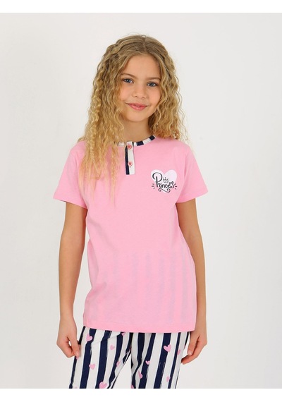 Kız Çocuk Kısa Kollu Düğme Detaylı %100 Pamuklu Pijama Takımı Princess Heart Koyu Pembe Kız Çocuk Kısa Kollu Düğme Detaylı %100 Pamuklu Pijama Takımı Princess Heart Koyu Pembe