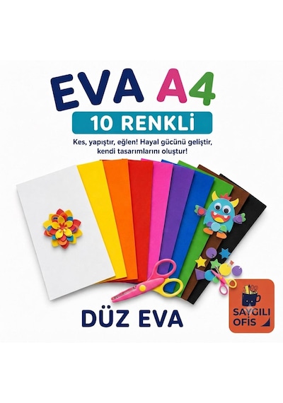 Saygılıofis A4 Ebat Düz Eva Yapışkansız Eva 10 Renk 1 Paket