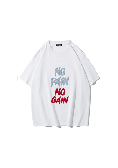Brz Collectıon Brz Collection Unisex Oversize No Pain No Gain T-shirt Beyaz