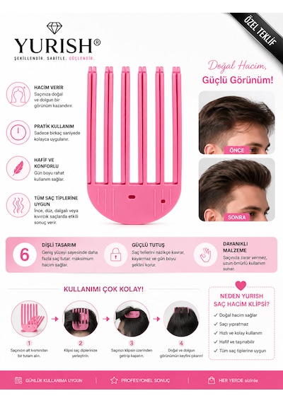 Büyük Boy Sihirli Saç Hacim Veren Klips Aparatı 6 Dişli / Hair Volume Clip/ Saç Tepesi Dolgunlaştırıcı Aparatı 0