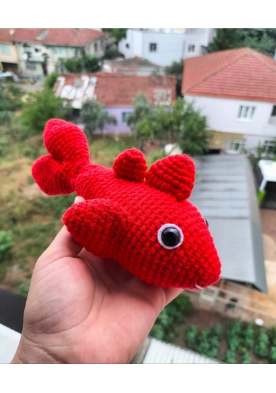 Örme Kırmızı Balık Oyuncak Amigurumi Kırmızı 20 CM