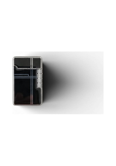 Gümüş Renk Çerçeveli Geometrik Çizgili Siyah Mat Metal Çakmak - Modern Stil