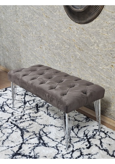 Zafir Krom Tel Ayaklı 90 Cm Puf Bench - Puf - Bench - Kasalı Oturak - Oturak - Yatak Ucu Puf Kahverengi