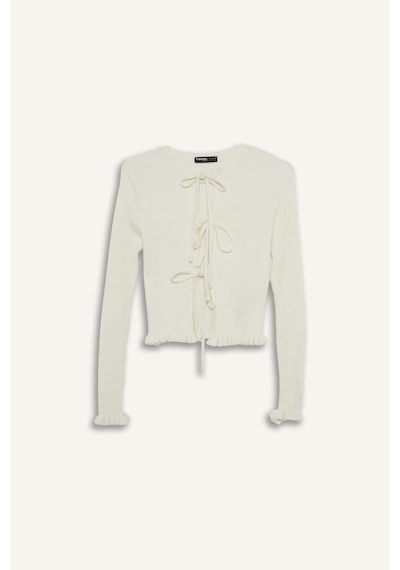 Defacto Coool Slim Fit Dar Kesim Bisiklet Yaka Önden Bağlamalı Hırka G3409ax25wnwt32 Beyaz