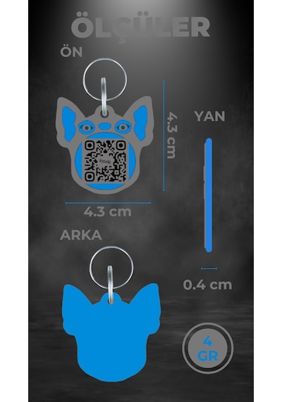 Petjoo 7.Hook Mavi-Gri Qr'lı Köpek Künyesi