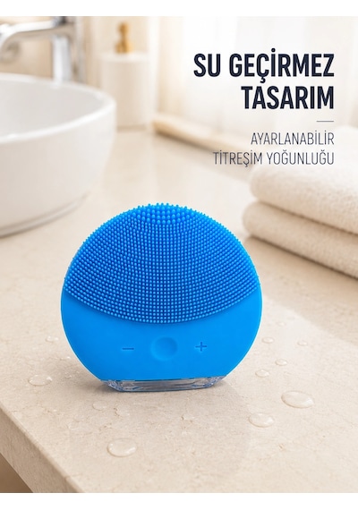 Titreşimli Silikon Yüz Temizleme Cihazı Mavi Şarjlı Cilt Bakım Fırçası