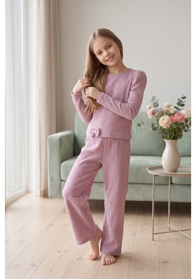 New Kids Kız Takım Çocuk Uzun Kol Glk Fiyonk Detaylı Kız Takım -91226 Gül Kurusu