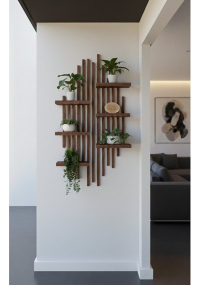 Ahşap Dekoratif Duvar Rafı - 120x60 Cm Modern Çıtalı Çiçeklik Bordo