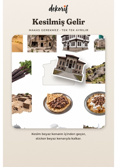 Konya Sticker Seti 100 Adet - Mevlana Türbesi Etli Ekmek Meke Gölü Gerçekçi Ajanda Journal Çıkartma Çok Renkli