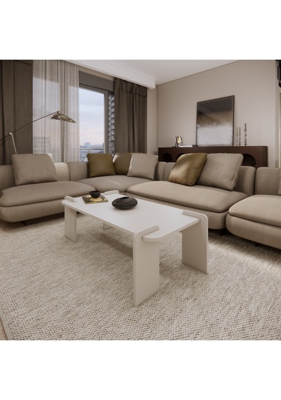 Odaco Fuji Modern Premium Oval Ayaklı %100 Mdflam Salon Orta Sehpa 120x60x40 Cm Beyaz