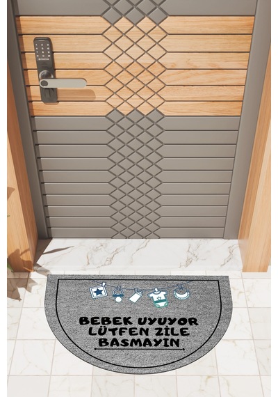 Rugmood Modern Dijital Paspas Gri Bebek Uyuyor Kapı Önü Paspası