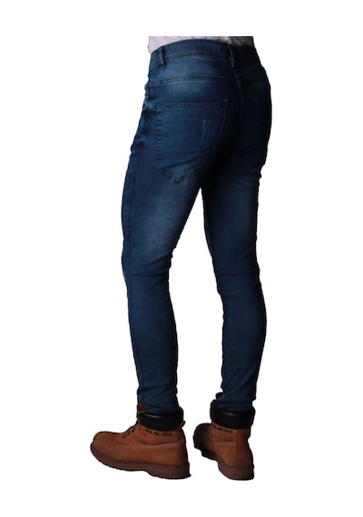 Erkek Slim Fit Denim Trend Spor Giyim Koyu Mavi Dstry Işlemli Koyu Mavi