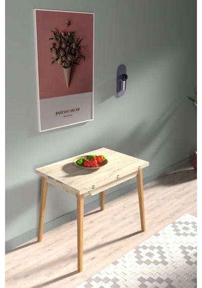 Vilinze Avanos Ahşap Ayaklı Katlanır Kanatlı Mdf Mutfak Masası - 60x90+60 90x120 Cm Traverten Vilinze Avanos Ahşap Ayaklı Katlanır Kanatlı Mdf Mutfak Masası - 60x90+60 90x120 Cm Traverten