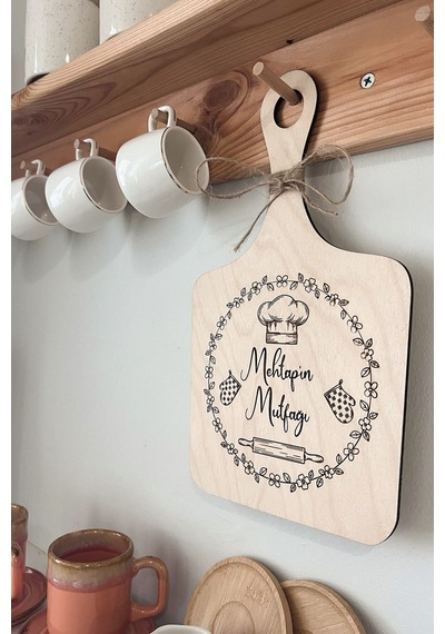 Kişiye Özel Yazılı Ahşap Dekoratif Mutfak Süsü 29x18 Cm Açık Kahverengi