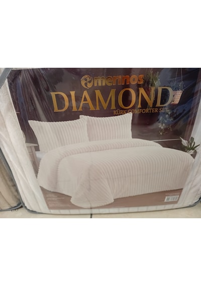 Merinos Diamond Kürk Riva Desen Comforter Set, Çift Kişilik Yorgan Seti 220x240 Krem