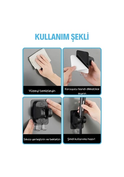 Kendiliğinden Güçlü Yapışkanlı Askılı Duş Başlık Tutucu Siyah Diğer