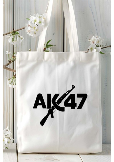 Art Hediye Ak-47 Kalaşnikof Baskılı Bez Çanta Kişiye Özel Model 1 Çok Renkli