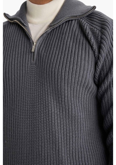 Defacto Standart Fit Yarım Fermuarlı Triko Kazak G6478ax25wngr314 Gri-gr314