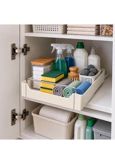 Dolap İçi Raylı Organizer Çekmece, Çekilebilir Plastik Dolap Düzenleyici, Mutfak Banyo Dolap İçi Organizer, Raylı Saklama Sepeti