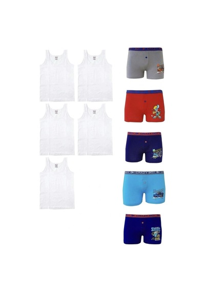 Nacar Store Erkek Çocuk 5 Atlet 5 Desenli Boxer Pamuklu Likralı Terletmez Takım Çok Renkli
