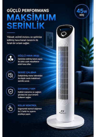 Ev-30 Kule Tipi Vantilatör Sessiz Çalışma Şık Ve Modern Tasarım Ev Ve Ofis Kullanımı