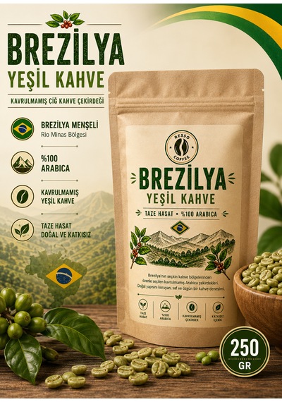 Brezilya %100 Arabica Yeşil & Çiğ Kahve Çekirdeği 250 Gr. Çekirdek Kahve
