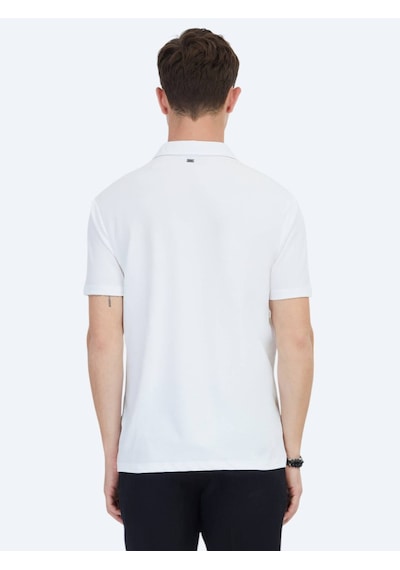 Beyaz Jakarlı Polo Yaka T-shirt Beyaz